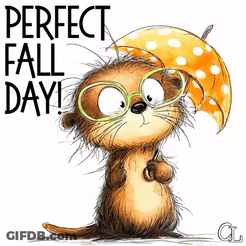 Cartoon Otter Holding Umbrella Perfect Fall Day GIF