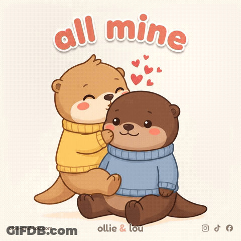 Cartoon Otter Kissing Another Otter All Mine GIF