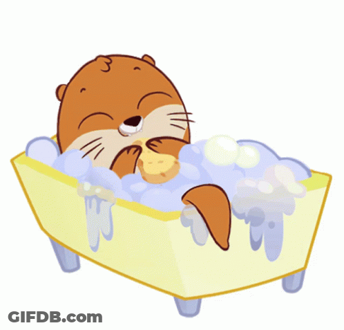 Cartoon Otter Taking A Bath In Tub GIF