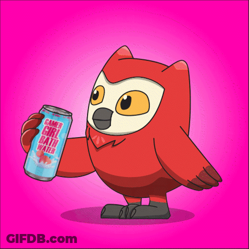 Cartoon Owl Holding Soda Saying No Regrets GIF
