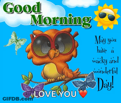 Cartoon Owl In Sunglasses Saying Good Morning May You Have A Wacky And Wonderful Day GIF
