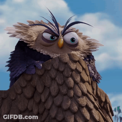 Cartoon Owl Sitting On Tree Branch With Blue Sky GIF