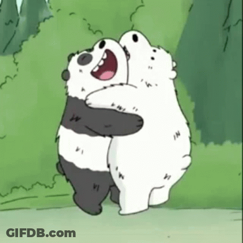 Cartoon Panda And Polar Bear Hugging GIF