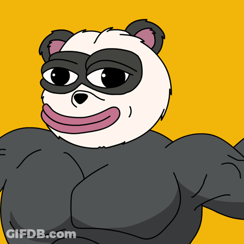 Cartoon Panda Bear Flexing Muscles On Yellow Background GIF