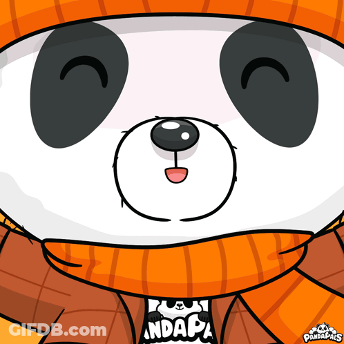Cartoon Panda Bear In Scarf And Hat With Word Panda GIF