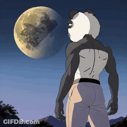Cartoon Panda Bear Looking At Moon GIF