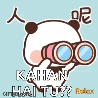 Cartoon Panda Bear Looking Through Binoculars Kahan Hai Tu ? Rolex GIF