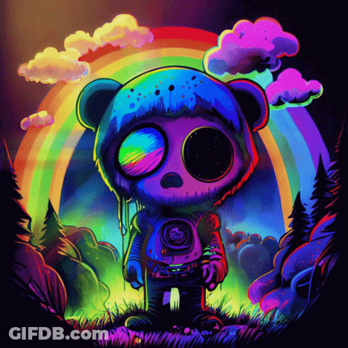Cartoon Panda Bear With Rainbow Background GIF