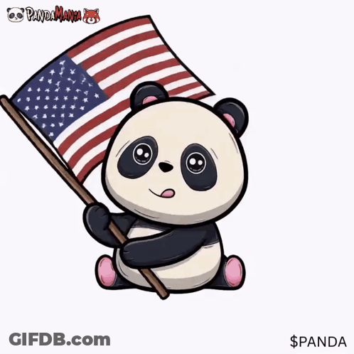Cartoon Panda Holding American Flag Saying Panda GIF