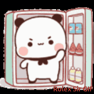 Cartoon Panda In Front Of Refrigerator GIF