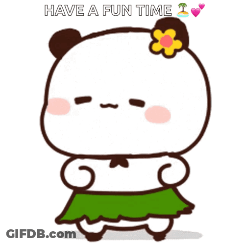 Cartoon Panda In Green Skirt With Flower In Hair GIF