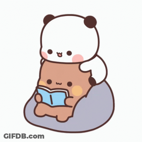 Cartoon Panda In Pink Headband Holding Cup GIF