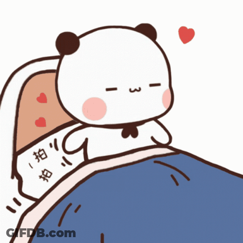 Cartoon Panda Lying In Bed With Heart Above GIF