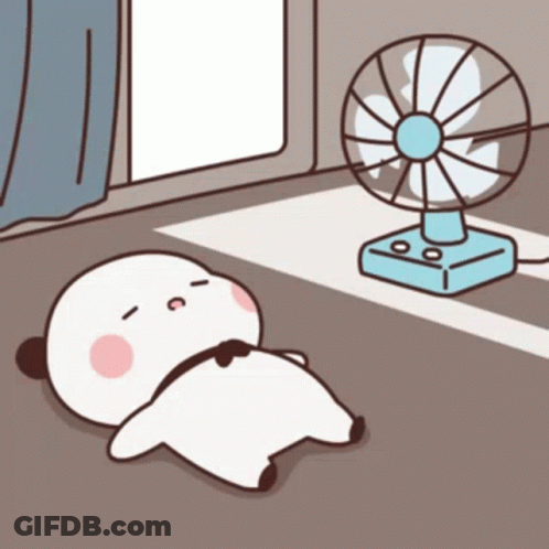 Cartoon Panda Lying Next To Fan GIF