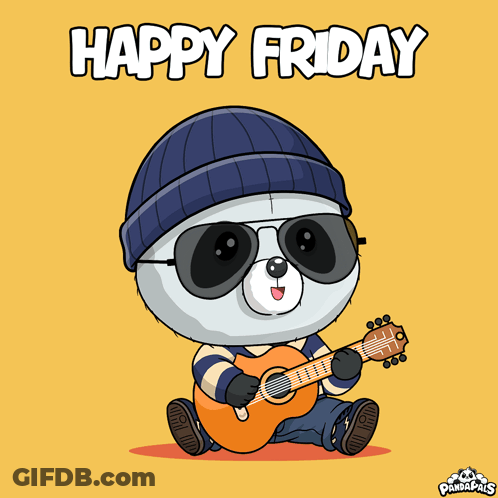 Cartoon Panda Playing Guitar Happy Friday GIF