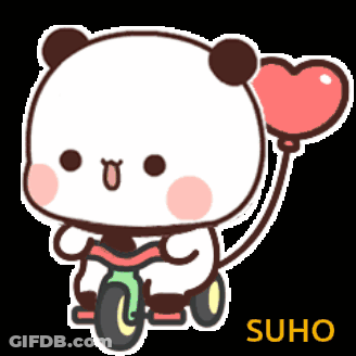 Cartoon Panda Riding Bike With Heart Balloon GIF
