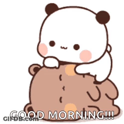 Cartoon Panda Sitting On Brown Bear Saying Good Morning GIF