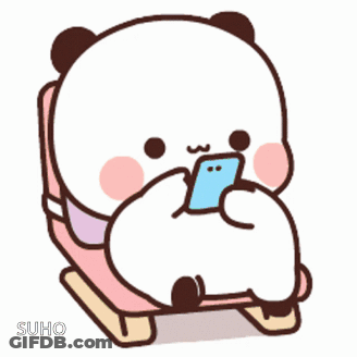 Cartoon Panda Sitting On Rocking Chair Looking At Cell Phone GIF