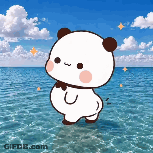 Cartoon Panda Standing In Ocean GIF