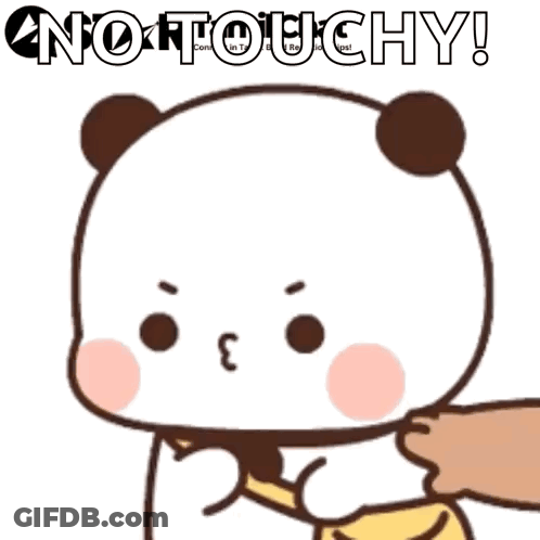 Cartoon Panda Touched By Hand Saying Not Touchy GIF