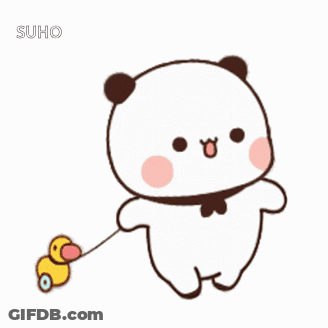Cartoon Panda Walking Rubber Duck On Leash GIF