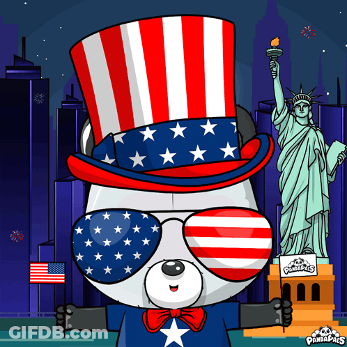 Cartoon Panda Wearing American Hat GIF