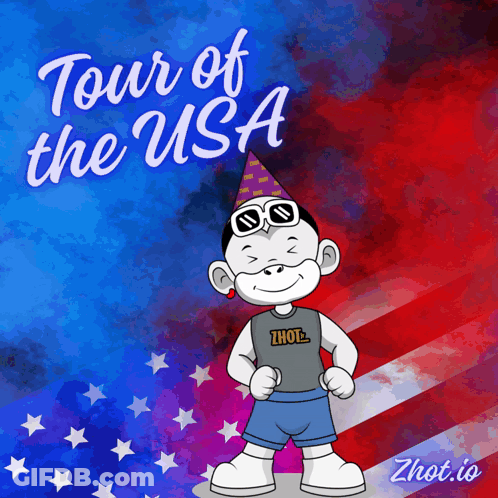 Cartoon Party Hat Sunglasses Flag Tour Of US GIF