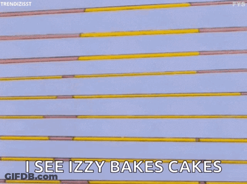 Cartoon Peeking Behind Fence Says I See Izzy Bakes Cakes GIF