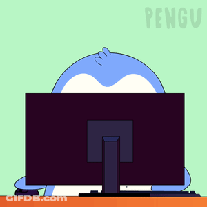 Cartoon Penguin At Computer With Pengu GIF