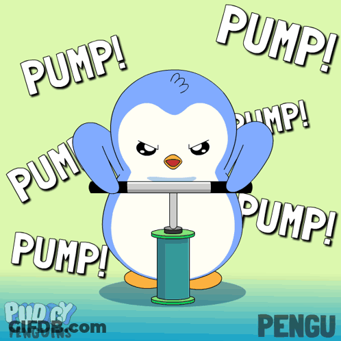 Cartoon Penguin Being Pumped Up Saying Pump GIF