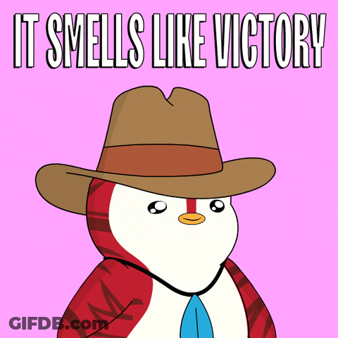 Cartoon Penguin Cowboy Hat Tie Smells Like Victory GIF