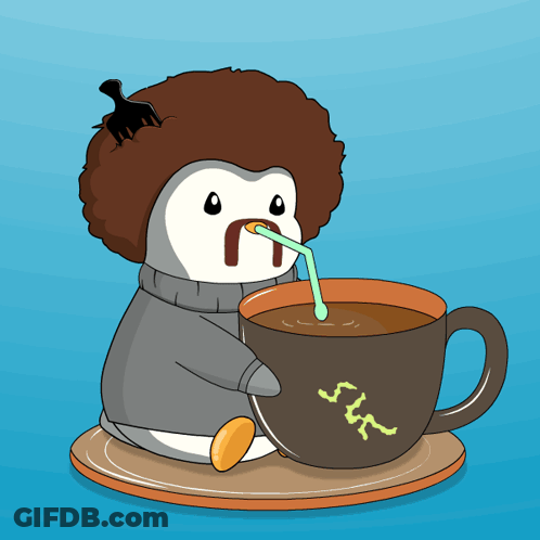 Cartoon Penguin Drinking Coffee GIF