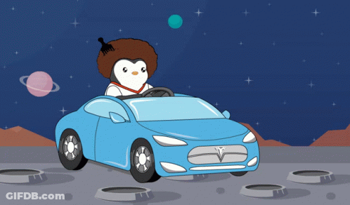 Cartoon Penguin Driving Blue Car GIF