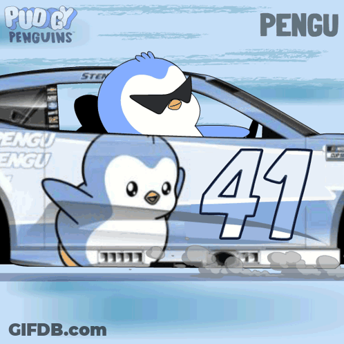 Cartoon Penguin Driving Car Number 41 GIF