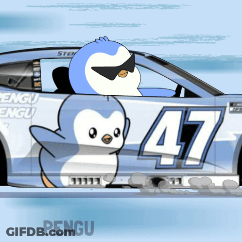 Cartoon Penguin Driving Car Number 47 GIF
