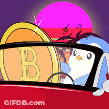 Cartoon Penguin Driving Car With B Coin GIF