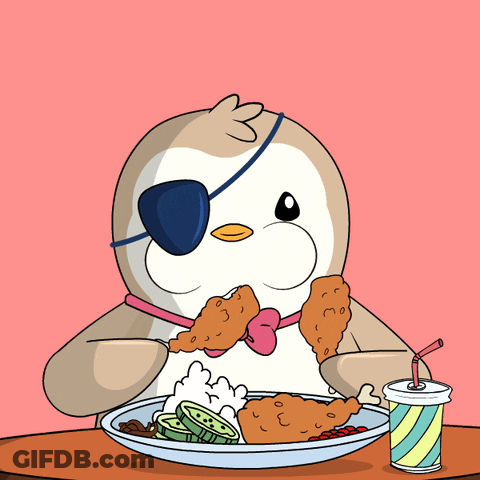 Cartoon Penguin Eating Fried Chicken GIF