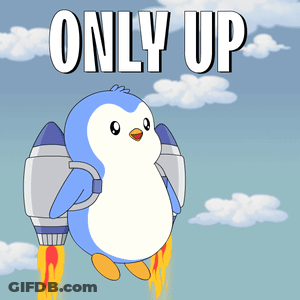 Cartoon Penguin Flying With Only Up GIF
