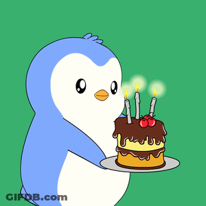 Cartoon Penguin Holding Birthday Cake With Candles GIF