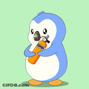 Cartoon Penguin Holding Bottle Of Copium GIF