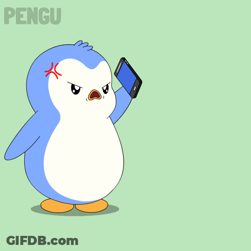 Cartoon Penguin Holding Cell Phone With Pengu GIF