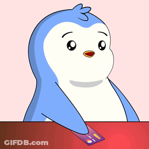 Cartoon Penguin Holding Credit Card GIF