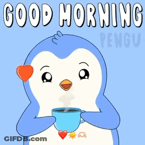 Cartoon Penguin Holding Cup With Igloo And Name Pengu GIF