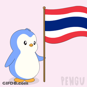 Cartoon Penguin Holding Flag Saying Pengu GIF