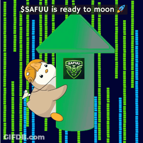 Cartoon Penguin Holding Green Arrow Safuu GIF