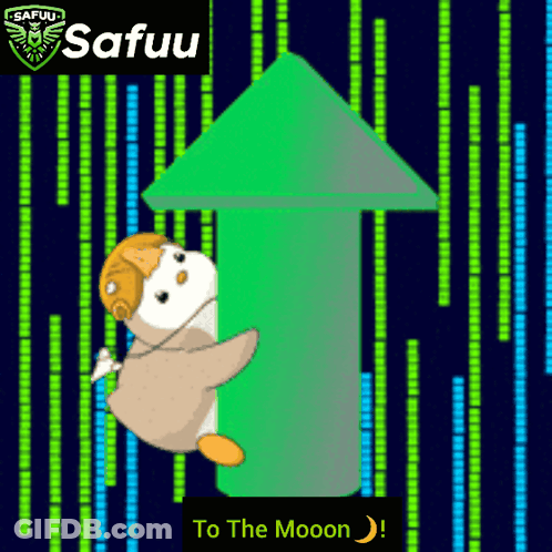 Cartoon Penguin Holding Green Arrow Safuu GIF
