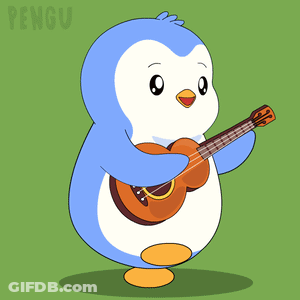 Cartoon Penguin Holding Guitar With Pengu GIF