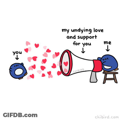 Cartoon Penguin Holding Megaphone With Hearts GIF