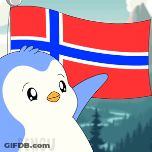 Cartoon Penguin Holding Norwegian Flag GIF