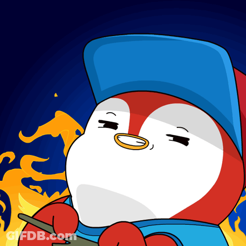 Cartoon Penguin Holding Pen GIF